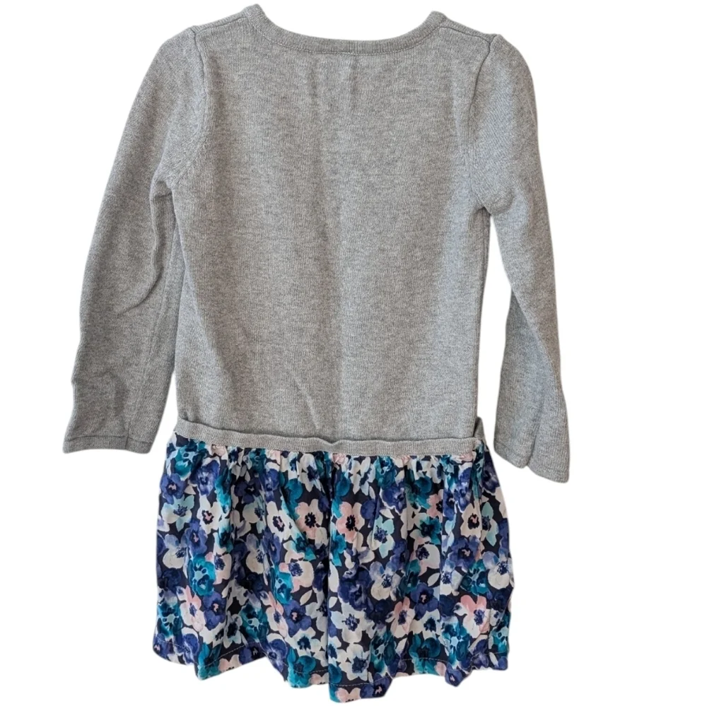 Gymboree Girls Gray Sweater Dress with Blue Floral Skirt Size 5